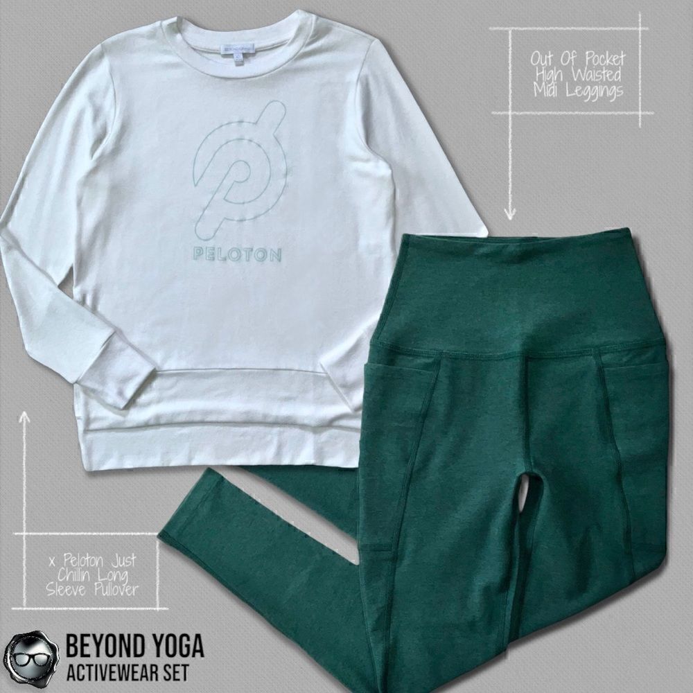 BEYOND YOGA X PELOTON JUST CHILLIN PULLOVER + OUT OF POCKET HIGH WAIST LEGGINGS
